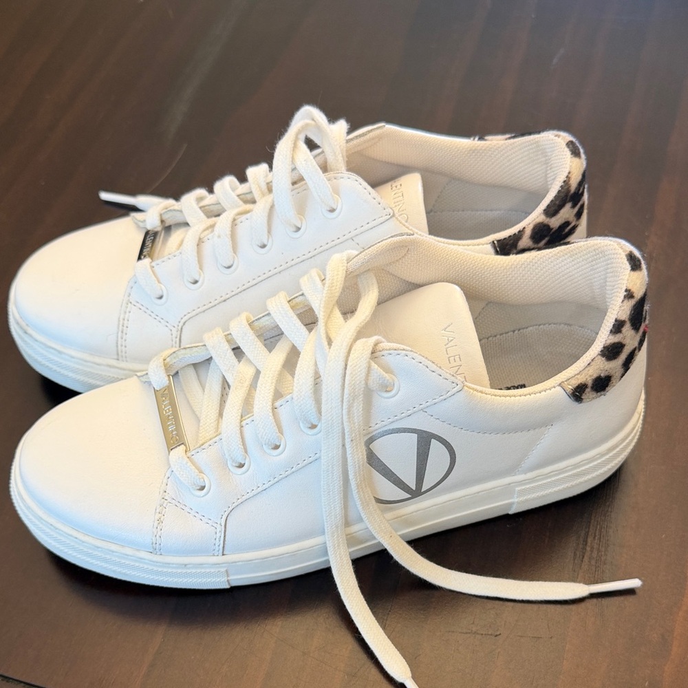 Valentino Women's White Sneakers with Animal Print Detail